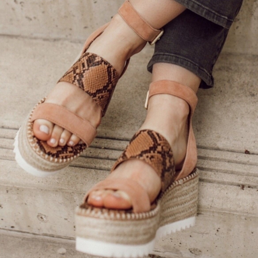 New! Crown Vintage Leather Suede Platform Espadrille Sandals